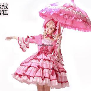 洛丽塔裙子Lolita原创设计丝绒蛋糕华丽doll感古早甜美可爱连衣裙