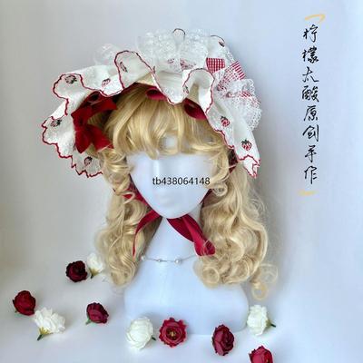 原创波奈特扁帽Lolita条纹草莓bnt洛丽塔红色帽子