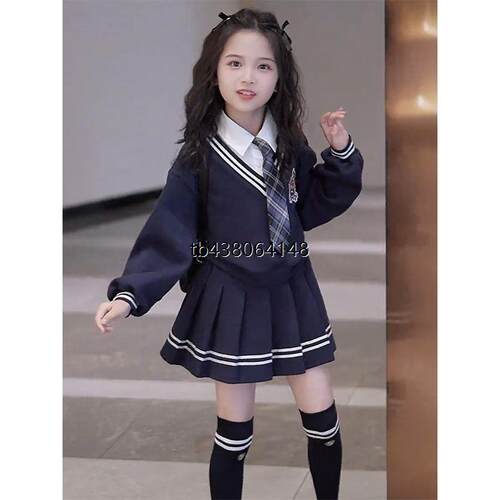 2024新款儿童百褶裙套装女孩春秋款学院风jk制服裙英伦风
