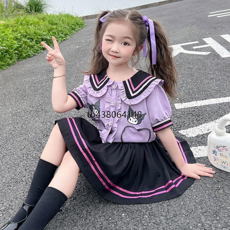 女童库洛米JK套装2025夏季新款儿童女孩短袖学院风百褶裙两件套潮