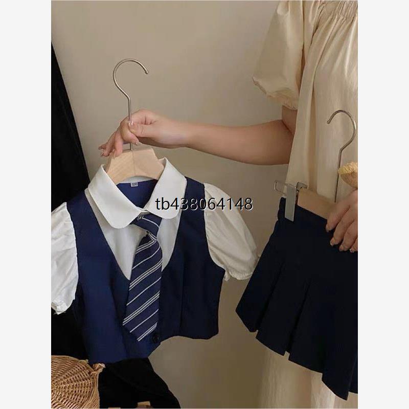 韩国女童学院风套装夏季儿童假两件短袖上衣洋气jk百褶裙两件套裙