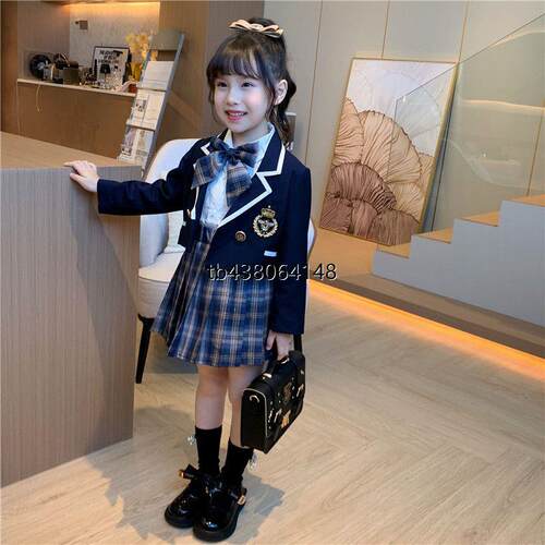儿童JK制服女童学院风套装春装2025新款中大童西装外套衬衫百褶裙