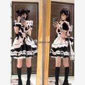 「喵铃心事」日系少女新款 猫咪女仆可爱重工lolita黑粉女仆装