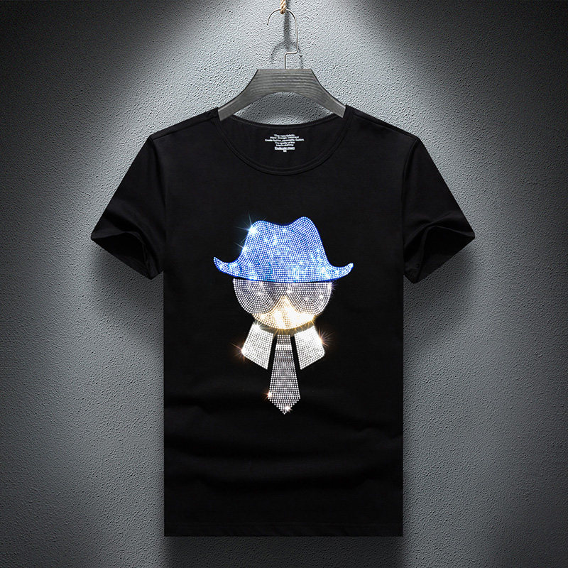 2025夏烫钻T恤镭射男大码胖打底衫亮片潮短袖QT4066-1-A6001-P45，男装T恤，电商A227B（原钱塘4066-1）