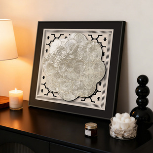 法式复古软装中古风挂画高级感客厅玄关装饰画入户进门立体贝壳画