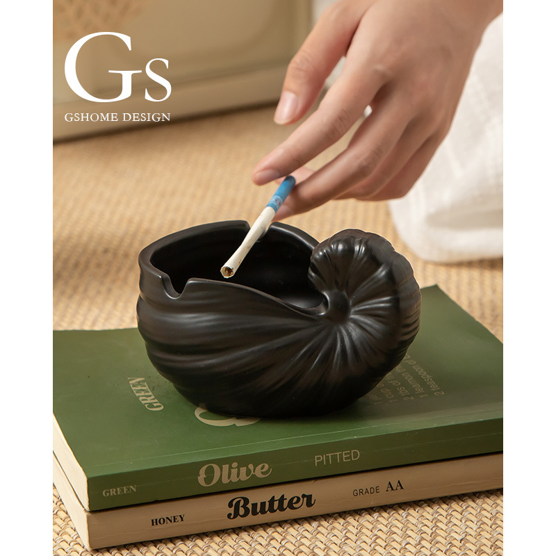 中古海螺烟灰缸创意个性轻奢陶瓷老板办公桌面摆件高端大气上档次