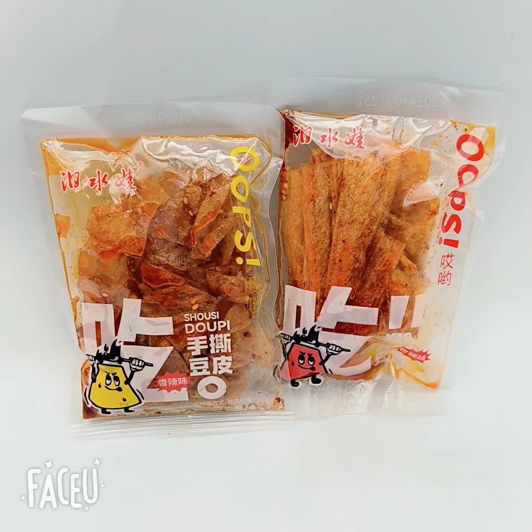 湖南平江特产汨水娃豆片香辣手撕豆卷辣条休闲网红辣片零食豆皮