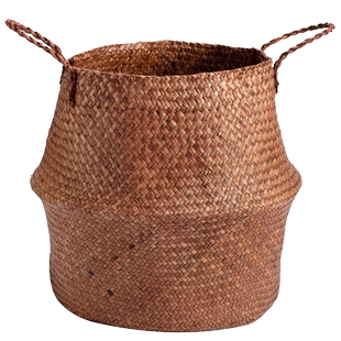 家好点北欧草编花盆套海草编织可折叠花篮手提收纳袋家居装饰篮子