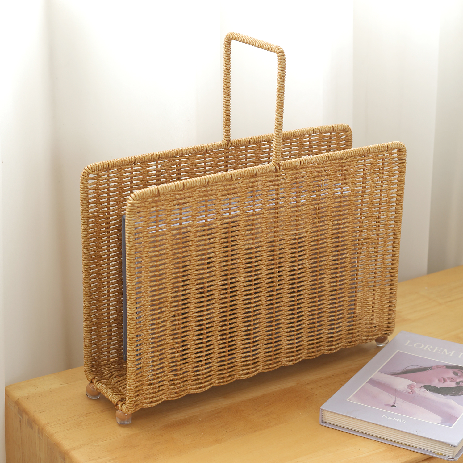 家好点客厅书房杂志收纳篮创意藤编书报置物筐便携车载文件杂志架