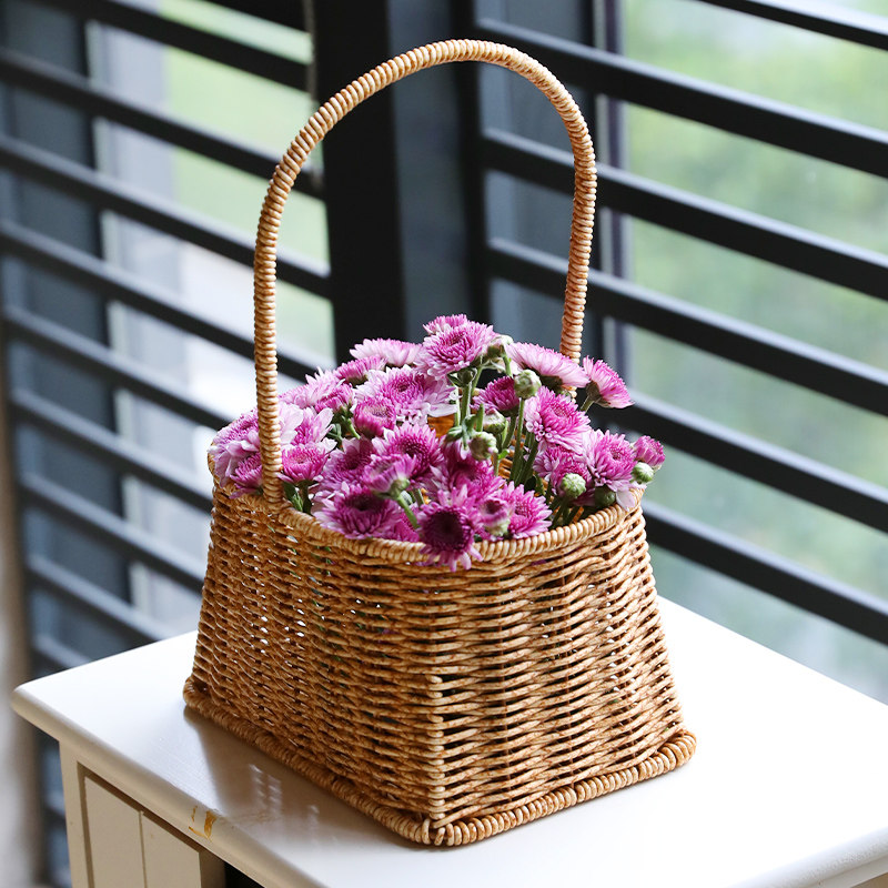 家好点纯手工编织素花篮手提篮子田园创意仿藤编花艺插花插花篮子