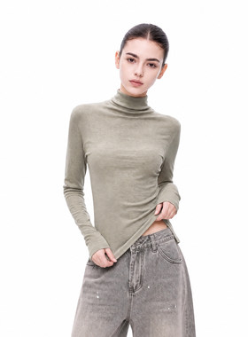 秋冬加绒简约不规则长袖T恤女装