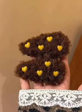 韩系甜美可爱秋冬撞色毛绒黄色爱心边夹女刘海夹碎发夹美拉德发饰