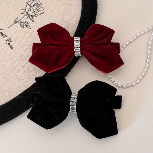 韩国法式丝绒水钻蝴蝶结发夹