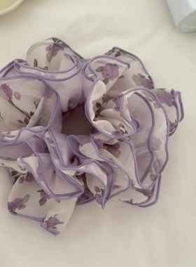 紫色碎花甜美网纱发圈轻薄仙气俏皮碎花肠圈马尾发绳头花发饰女发