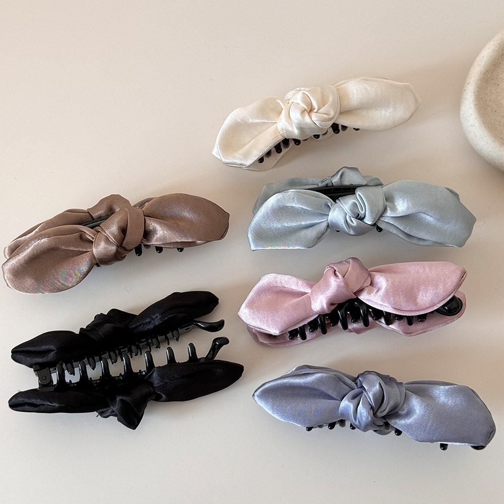 韩国双面粉色立体缎面蝴蝶结香蕉夹芭蕾风后脑勺马尾盘发竖夹头饰