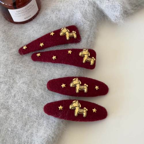 新年红毛呢小马星星甜美刘海夹