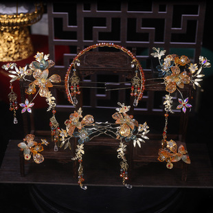 2025新款秀禾头饰金色中式新娘头饰结婚发饰水晶浅色秀禾服配饰品