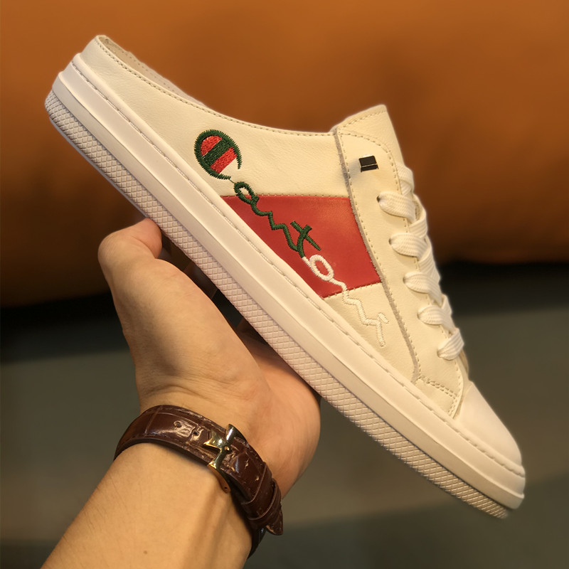 真皮刺绣夏季透气英伦风半拖鞋