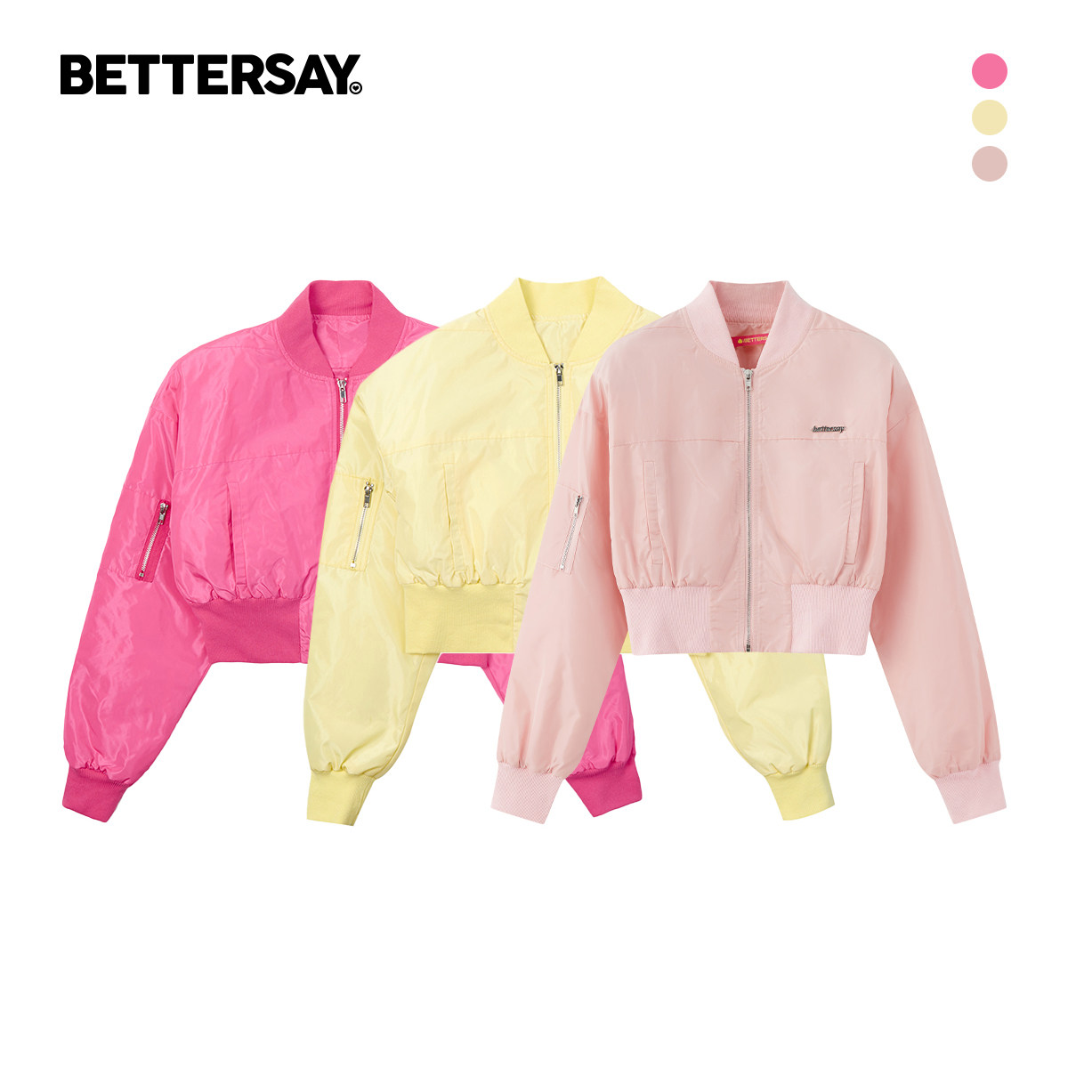 BETTERSAY 微皱纯色拉短外套
