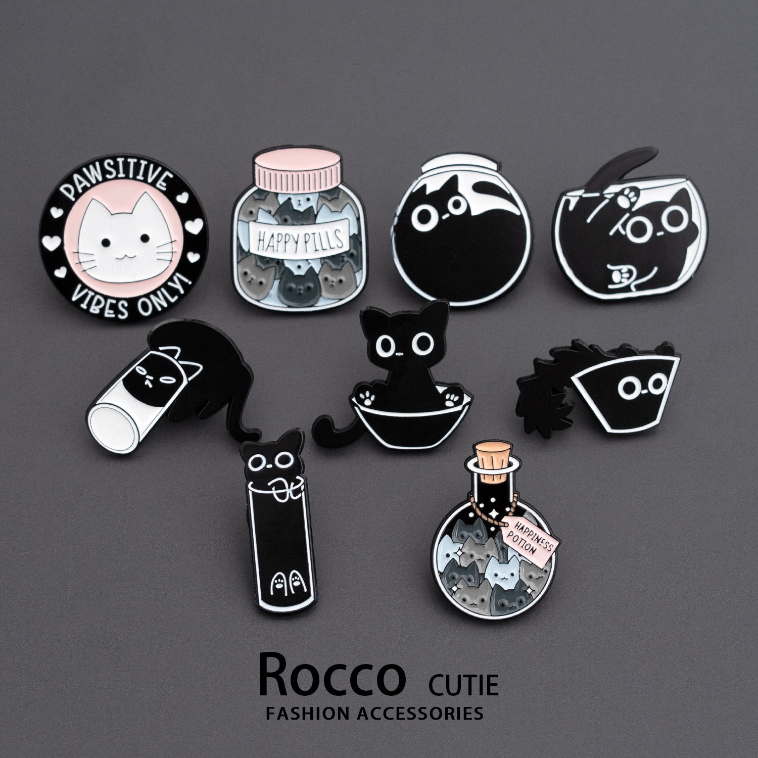 卡通可爱搞怪小黑猫猫胸针个性别针小众设计动物徽章学生书包配饰