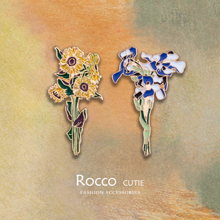 梵高的向日葵鸢尾花胸针胸花创意油画金属徽章装饰包包配饰别针女