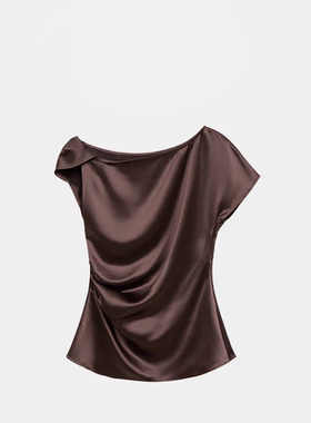 鎏光缎面醋酸 TWOROSES风解构斜肩扭结抽褶收腰上衣&连衣裙