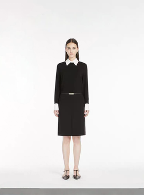 TWOROSES醋酸乱麻精致连衣裙2025女装短款收腰衬衫连衣裙