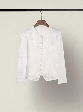 TWOROSES“兰亭序”重磅醋酸大提花国风新中式衬衫/半身裙套装