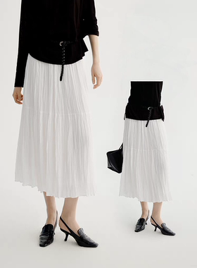 100%醋酸月光裙白色蛋糕花苞半身裙出游长款波嬉风25夏新