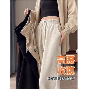 窄版仿羊绒阔腿裤女春秋2025新款小个子高腰垂感加绒休闲直筒裤冬