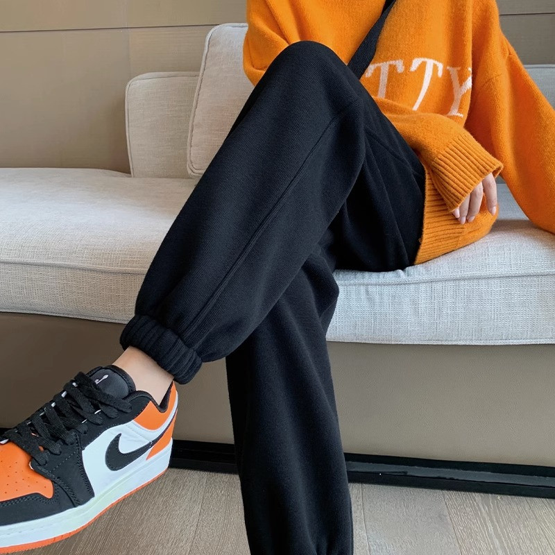 运动裤女秋冬款束脚2025新款加绒加厚黑色纯棉裤子小个子休闲卫裤,女装/女士精品,休闲裤,淘宝优惠券,粉丝福利购,淘宝优惠卷