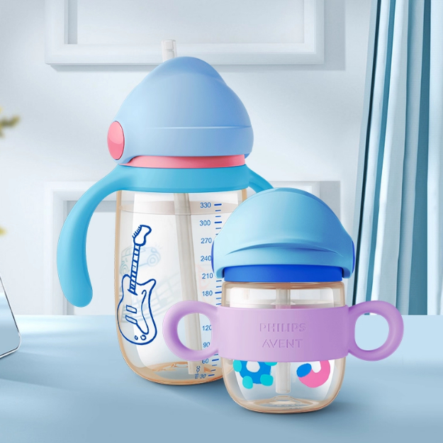 飞利浦新安怡宝宝PPSU吸管杯婴儿学饮水杯防呛带手柄儿童杯