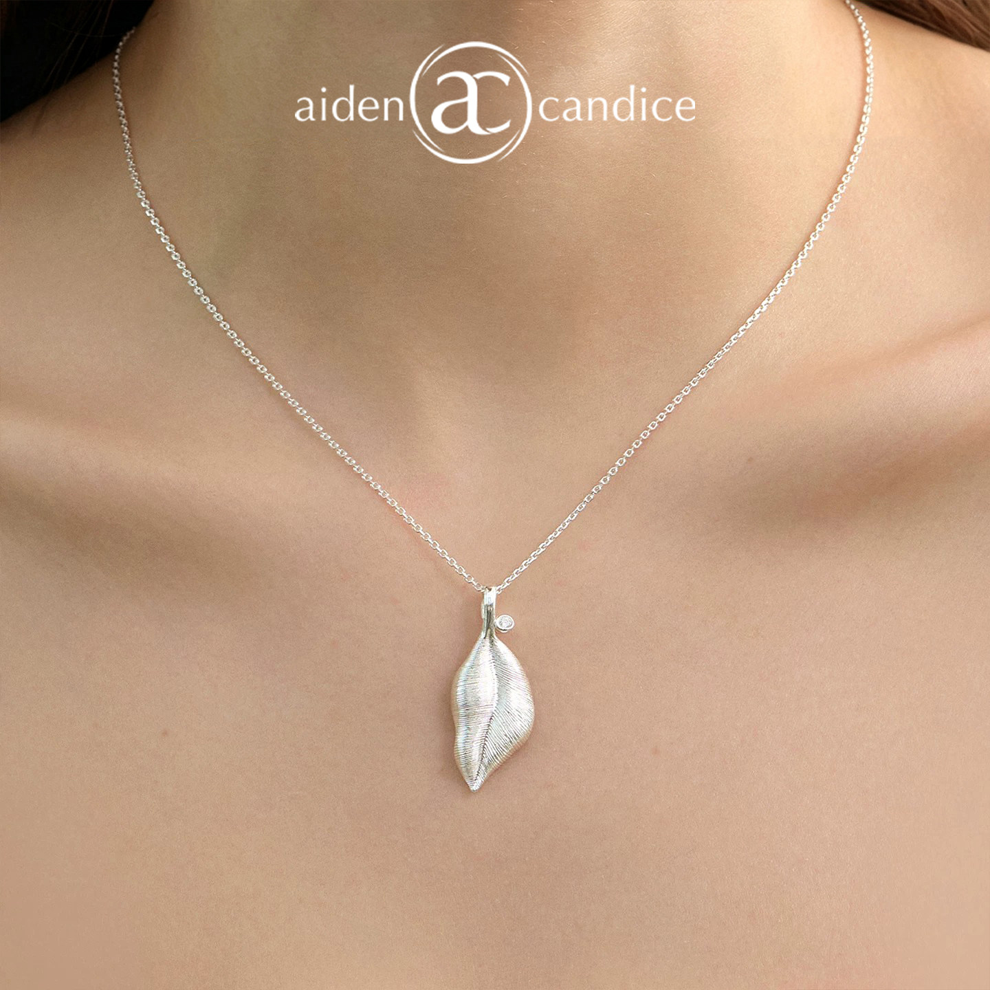 侯明昊同款aiden candice Clout拉丝银肌理项链简约小众叶子树叶