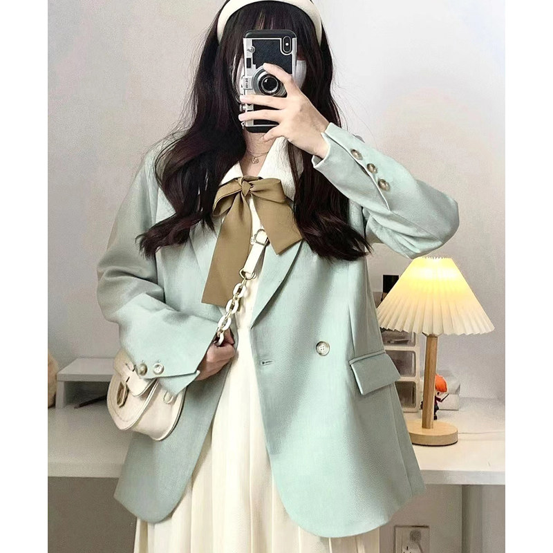 薄荷绿西装外套女2024春秋新款设计感小众气质高级韩系休闲小西服