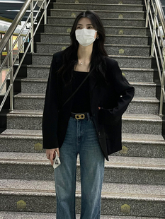 ovsize黑色西装外套女2024春秋款高级感小个子宽松气质学院风西服