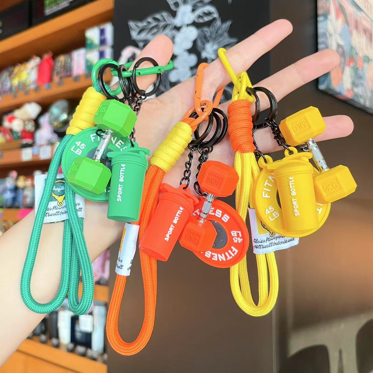 可拆装哑铃钥匙扣创意运动健身系列多巴胺硅胶钥匙挂件小饰品配件