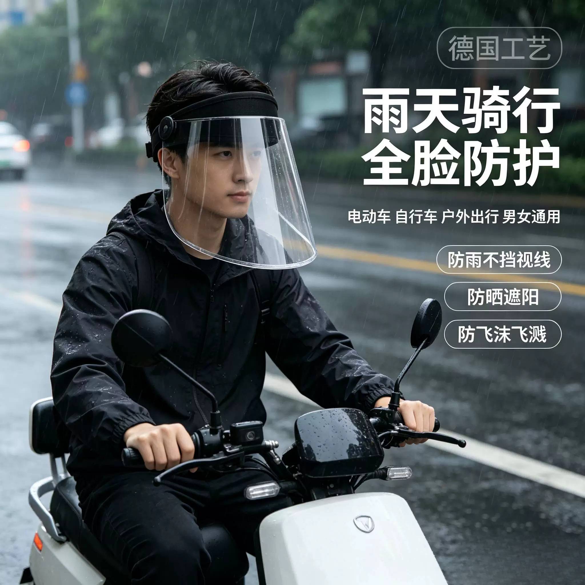 骑行防雨面罩防晒电动车电动车下雨专用帽子男防护面罩全脸头罩女