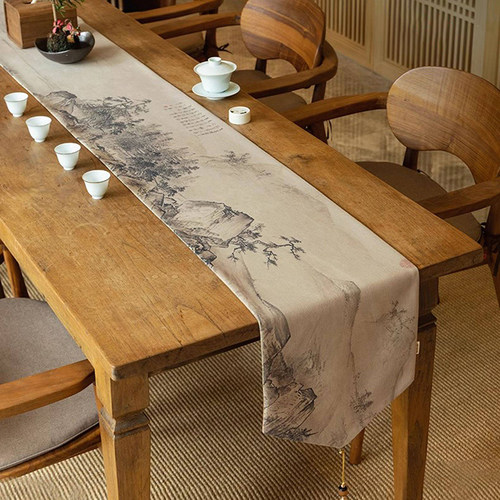 禅意馆中式棉麻防水桌旗定制