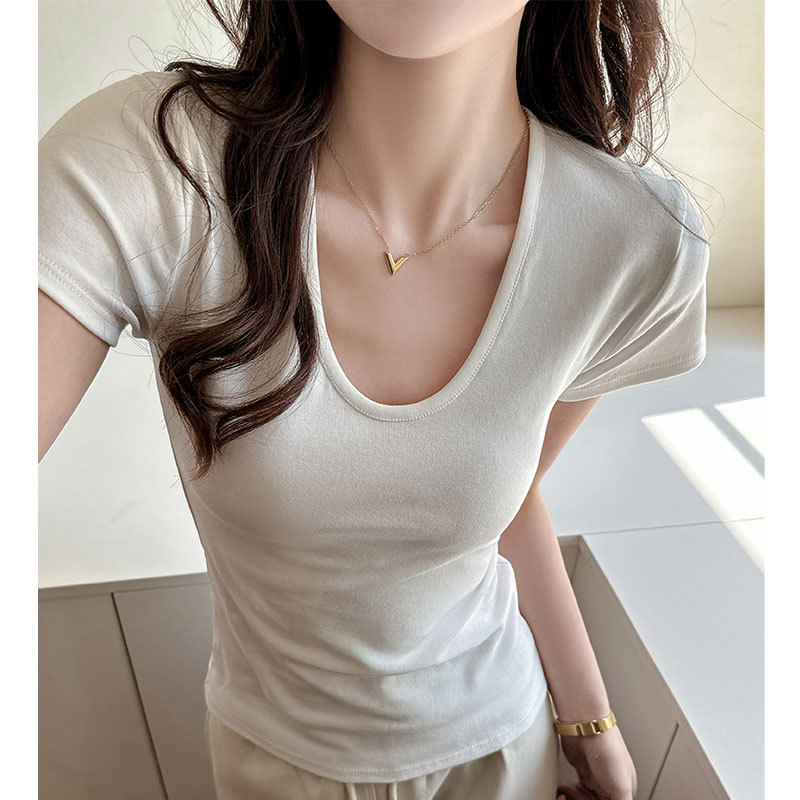 性感辣妹短袖t恤女夏季新款正肩修身显瘦百搭高级感纯欲白色上衣