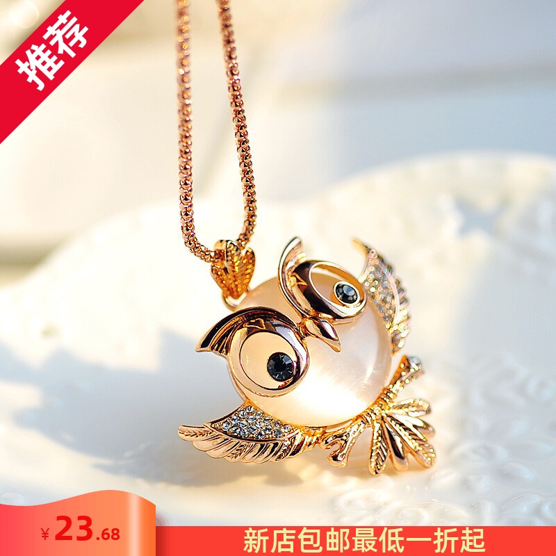 哈利波特猫头鹰猫眼石长款项链玫瑰金小鸟毛衣链新娘饰品海德薇