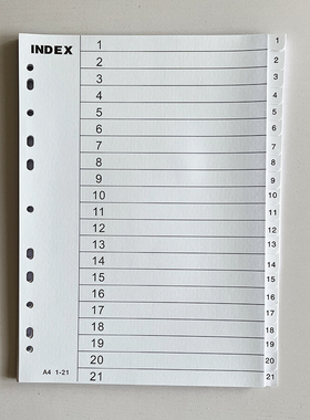 21分索引纸白色卡纸分页纸标签分类纸a4目录隔页纸11孔索引纸D型文件夹隔层纸包耳纸白色分隔页分页纸2孔夹纸