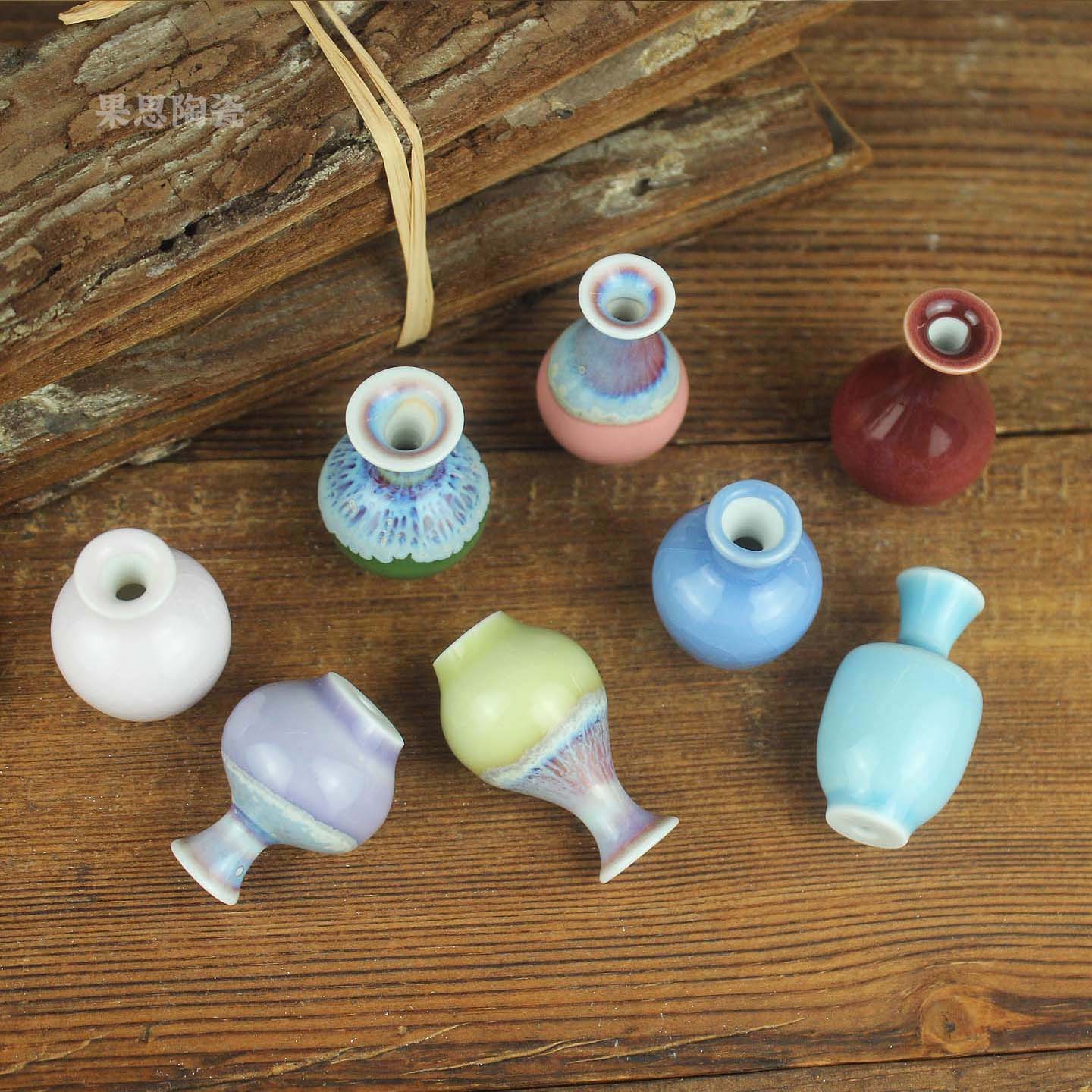 迷你小瓷瓶带孔古风发簪花瓶装饰