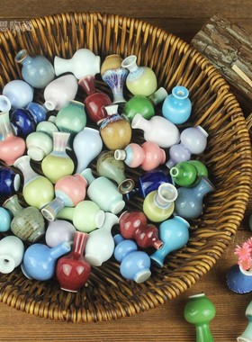 拇指小花瓶窑变冰裂纹迷你花器中式微缩瓷瓶景德镇陶艺茶宠小摆件