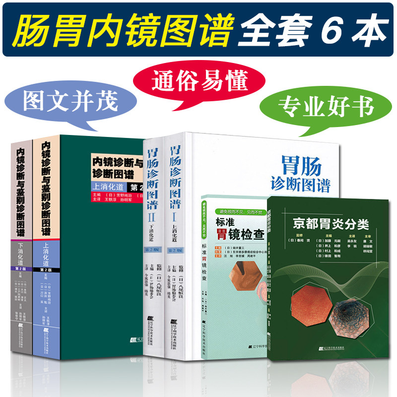 全套6册 京都胃炎分类+标准胃镜检查+内镜诊断与鉴别诊断图谱+胃肠诊断图谱 上下消化道 实用消化内科临床医学书籍 辽宁科技