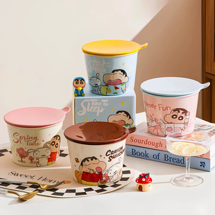 蜡笔小新泡面碗宿舍大容量泡方便面螺蛳粉专用碗带盖陶瓷家用正品