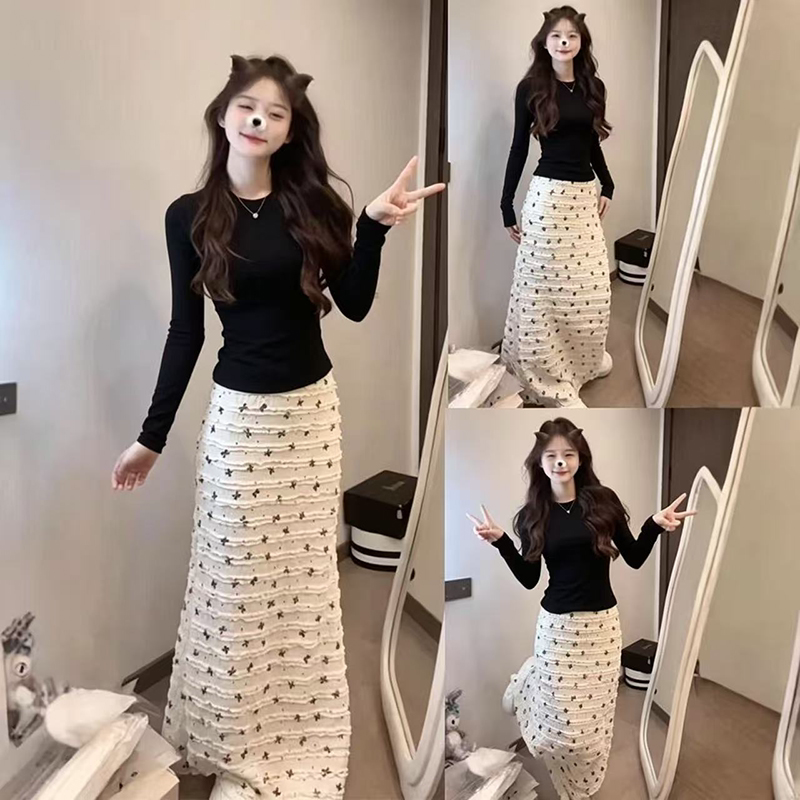 辣妹套装女秋冬短款长袖中长款包臀半身裙俩件套高级感漂亮穿搭潮