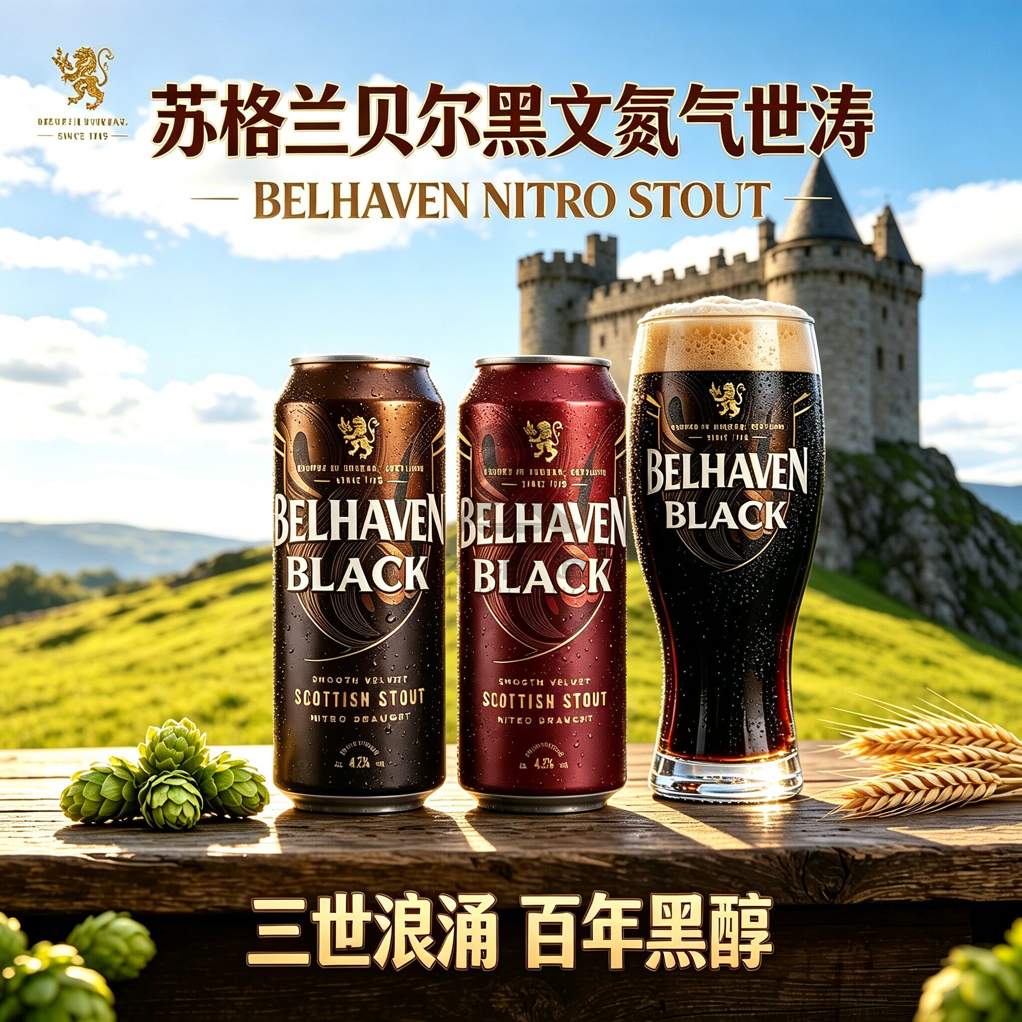 英国进口贝尔黑文氮气世涛黑啤精酿啤酒440ml媲美健力士黑啤