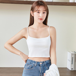 小吊带背心 纯棉胸罩女带胸垫白色抹胸可外穿美背短款 新款 夏季