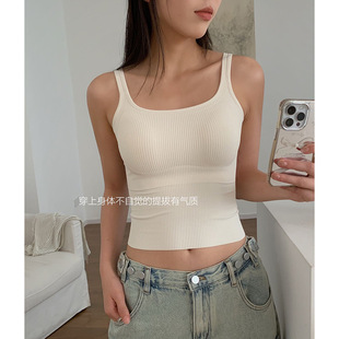 杜小宅棉感螺纹免穿bra背心女打底内搭遮副乳辣妹吊带背心女抹胸