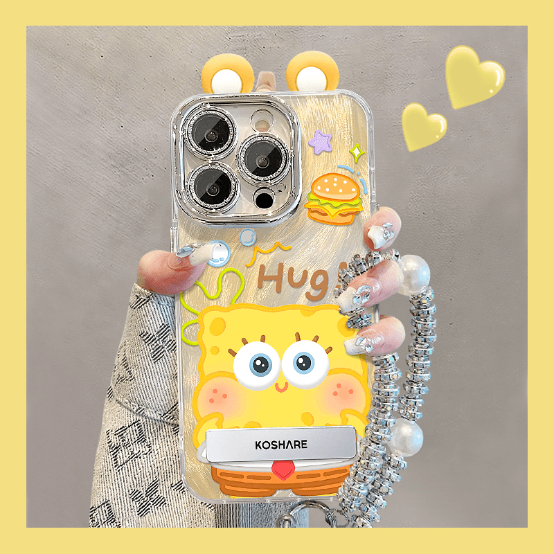 适用苹果16promax手机壳iphone15新款海绵宝宝华为mate60pro+支架P70精孔羽纱荣耀200/OPPOReno12小米VIVOS19